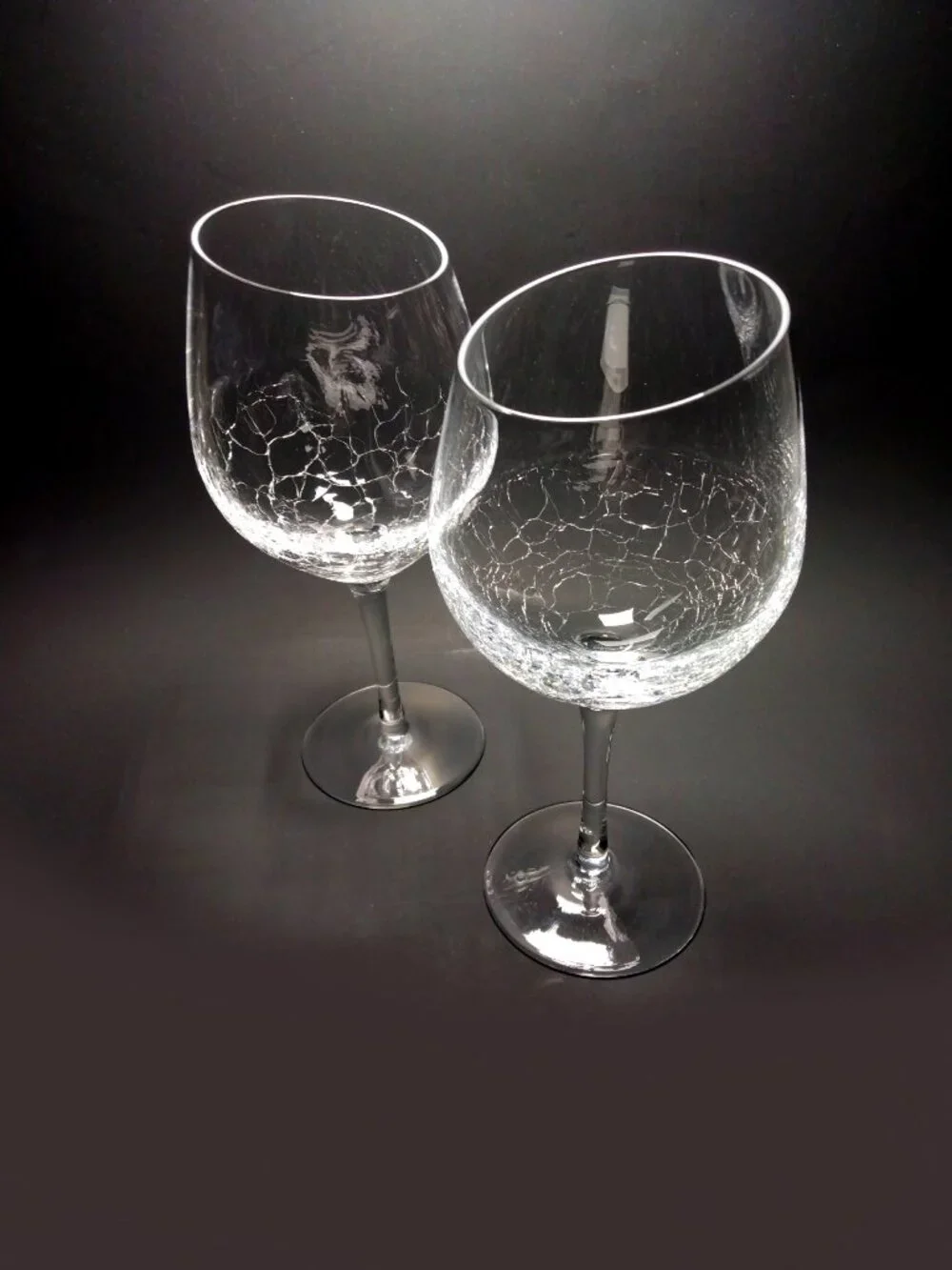 Pier 1 Angled Rim Crackle Wine Glasses Goblets 2pc Discontinued 18oz